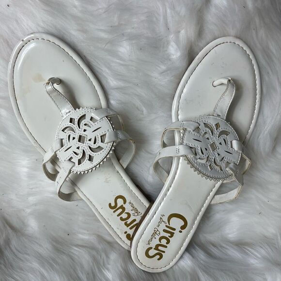 Circus by Sam Edelman medallion cut out white thong sandals size 11 - Picture 5 of 9